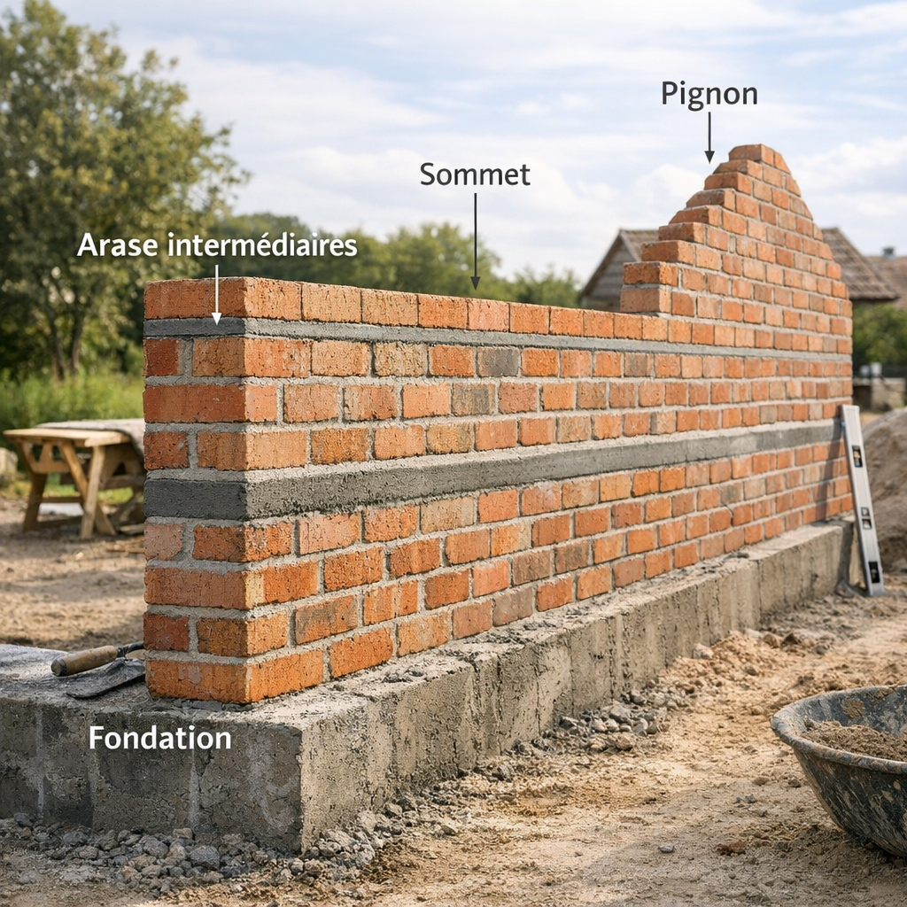 Où se situe l’arase sur un mur : fondation, arases intermédiaires, sommet et pignon