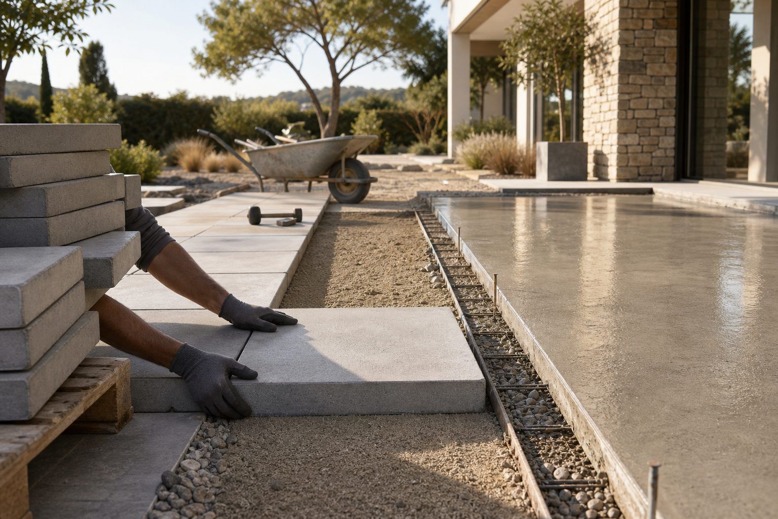 Dalle terrasse en béton : comparer la pose de dalles et la dalle coulée