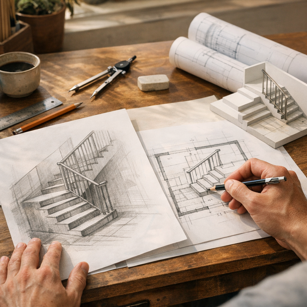 Guide pas à pas : dessiner un escalier sur croquis ou sur plan sans le réduire à des marches