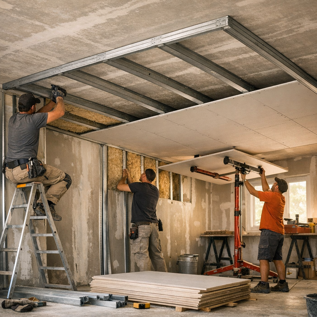 Pose d'un plafond autoportant : la séquence chantier à suivre sans confondre avec un plafond suspendu